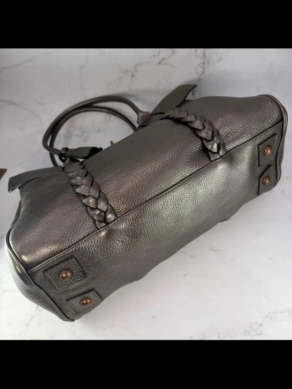 Mulberry Metallic Silver Braided Leather Shoulder Bag